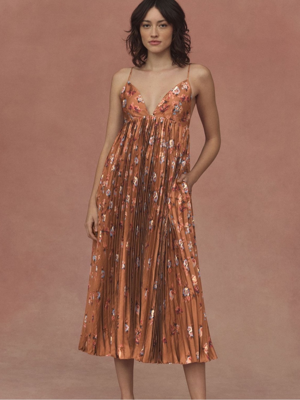 BHLDN Maya Pleated V-Neck Midi Dress